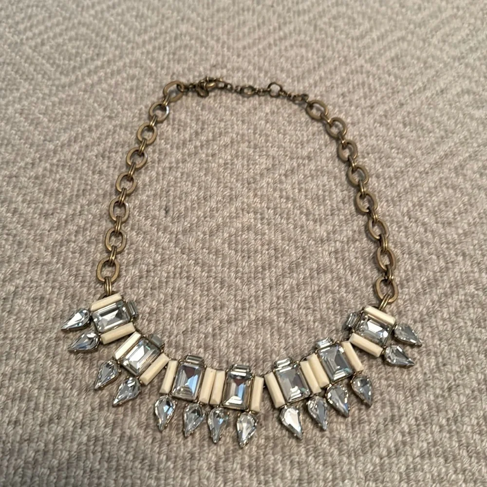 J.Crew Rhinestone and beige Faux Gems Gold Toned Necklace - Picture 1 of 4